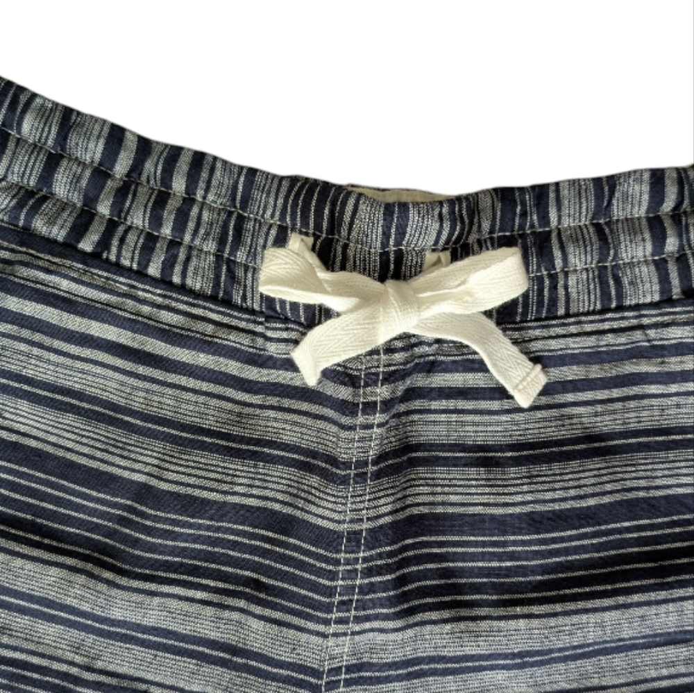 Athleta Linen Navy Striped Retro Style Pull-On Elastic Waist Shorts Women's 4 - Picture 9 of 13